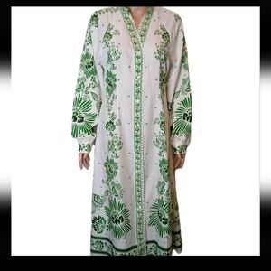 Women kimono Floral Green and White Used Dress Summer